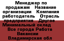 Менеджер по продажам › Название организации ­ Компания-работодатель › Отрасль предприятия ­ Другое › Минимальный оклад ­ 1 - Все города Работа » Вакансии   . Владимирская обл.,Владимир г.